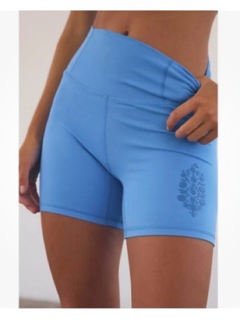 FP Movement by Free People Sky Blue High-Waist Bike Shorts with Floral Accent
